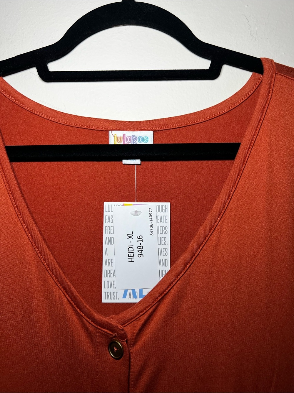 LuLaRoe Heidi Button-Front Babydoll Dress in Rust Orange - Picture 2 of 5